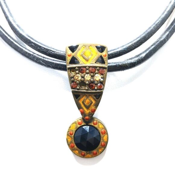 Chico's Enamel Rhinestone Leather Pendant Necklace, 20 Inches - Picture 2 of 7